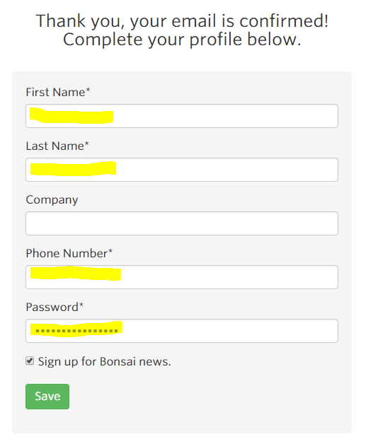 Fill out bonsai.io profile form